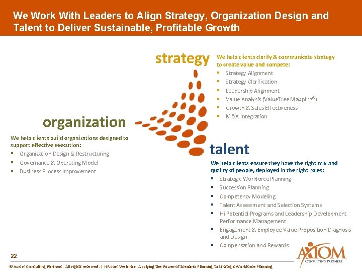We Work With Leaders to Align Strategy, Organization Design and Talent to Deliver Sustainable,