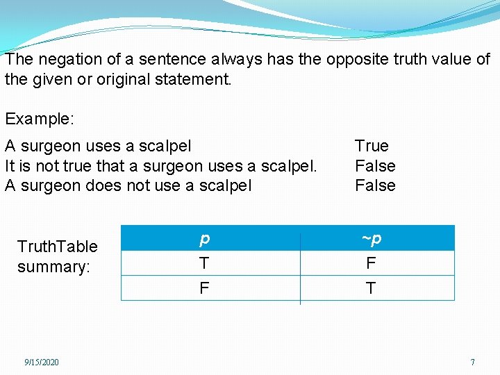 The negation of a sentence always has the opposite truth value of the given