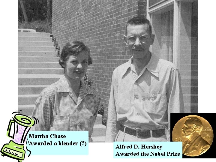 Martha Chase Awarded a blender (? ) Alfred D. Hershey Awarded the Nobel Prize