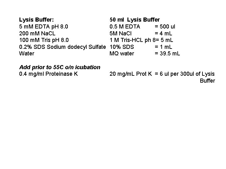 Lysis Buffer: 5 m. M EDTA p. H 8. 0 200 m. M Na.