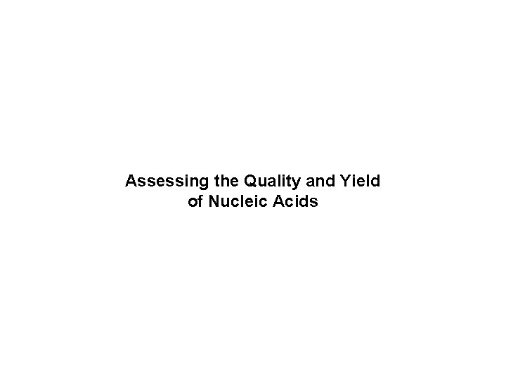 Assessing the Quality and Yield of Nucleic Acids 