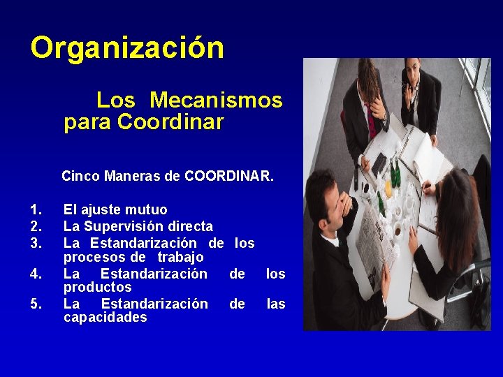Organización Los Mecanismos para Coordinar Cinco Maneras de COORDINAR. 1. 2. 3. 4. 5. Organización Los Mecanismos para Coordinar Cinco Maneras de COORDINAR. 1. 2. 3. 4. 5.