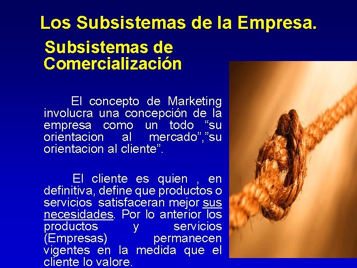 Los Subsistemas de la Empresa. Subsistemas de Comercialización El concepto de Marketing involucra una Los Subsistemas de la Empresa. Subsistemas de Comercialización El concepto de Marketing involucra una