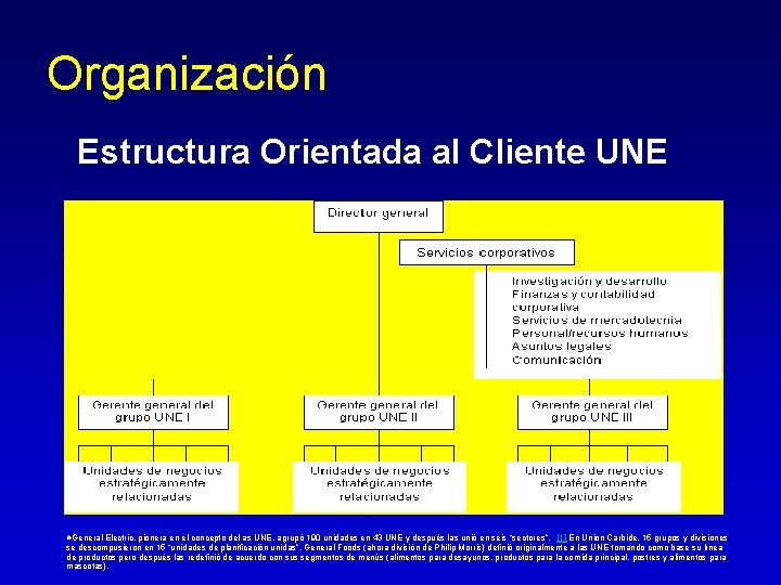 Organización Estructura Orientada al Cliente UNE l. General Electric, pionera en el concepto del Organización Estructura Orientada al Cliente UNE l. General Electric, pionera en el concepto del