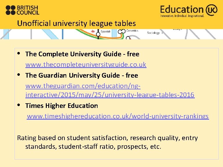Unofficial university league tables • • • The Complete University Guide - free www.