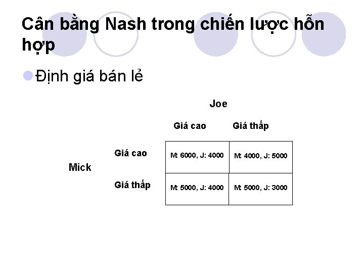 Cân bằng Nash trong chiến lược hỗn hợp l Định giá bán lẻ Joe