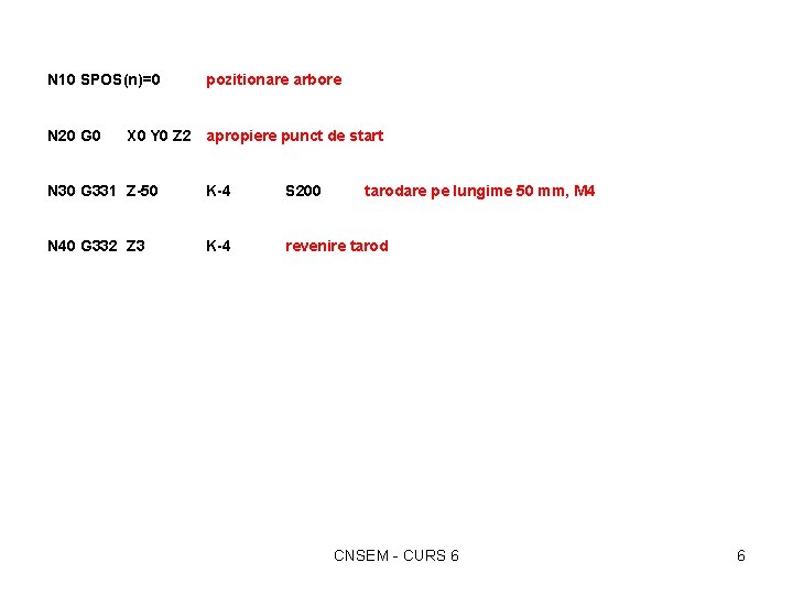 N 10 SPOS(n)=0 N 20 G 0 pozitionare arbore X 0 Y 0 Z