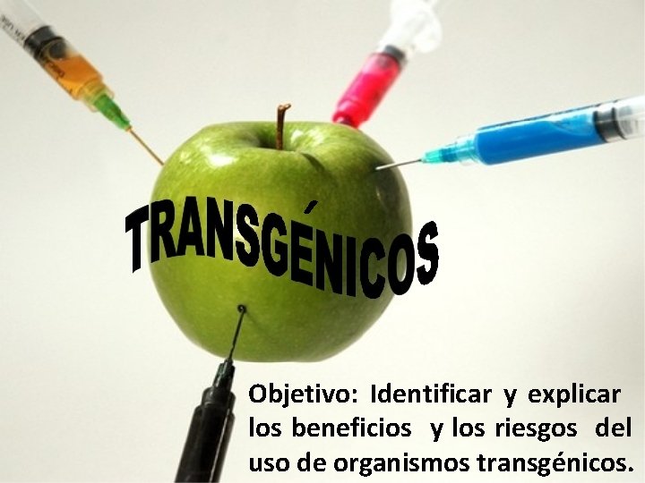 ´ Objetivo: Identificar y explicar los beneficios y los riesgos del uso de organismos