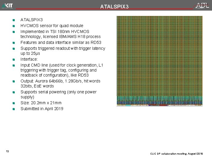 ATALSPIX 3 HVCMOS sensor for quad module Implemented in TSI 180 nm HVCMOS technology,