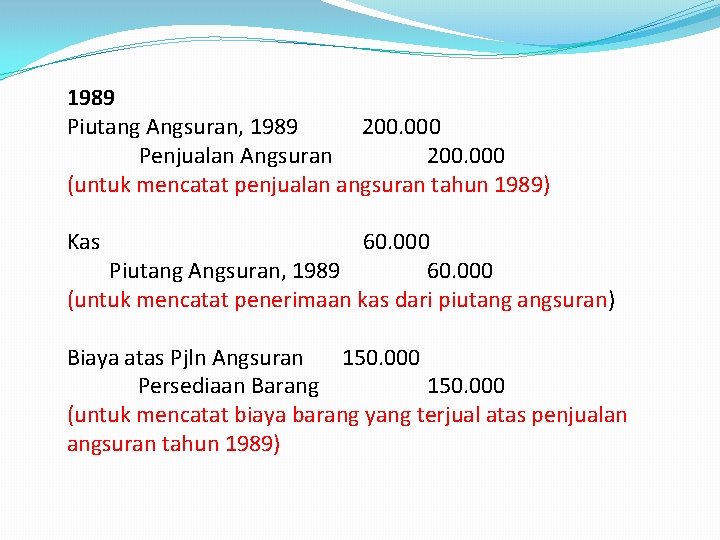 1989 Piutang Angsuran, 1989 200. 000 Penjualan Angsuran 200. 000 (untuk mencatat penjualan angsuran