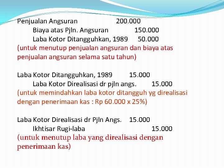 Penjualan Angsuran 200. 000 Biaya atas Pjln. Angsuran 150. 000 Laba Kotor Ditangguhkan, 1989