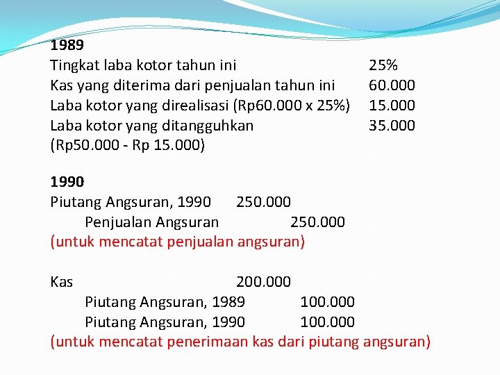 1989 Tingkat laba kotor tahun ini Kas yang diterima dari penjualan tahun ini Laba