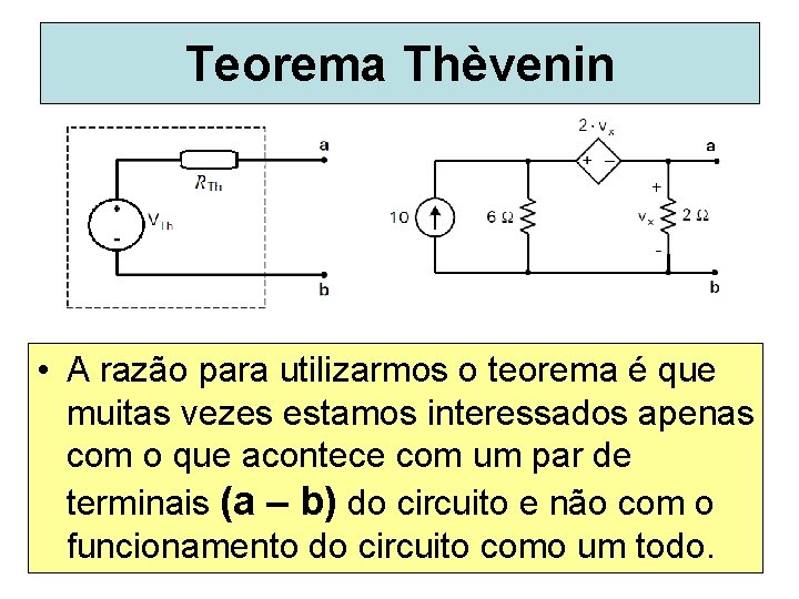 Teorema Thèvenin • A razão para utilizarmos o teorema é que muitas vezes estamos