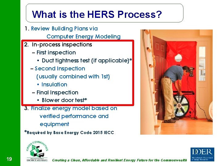 What is the HERS Process? 1. Review Building Plans via Computer Energy Modeling 2.