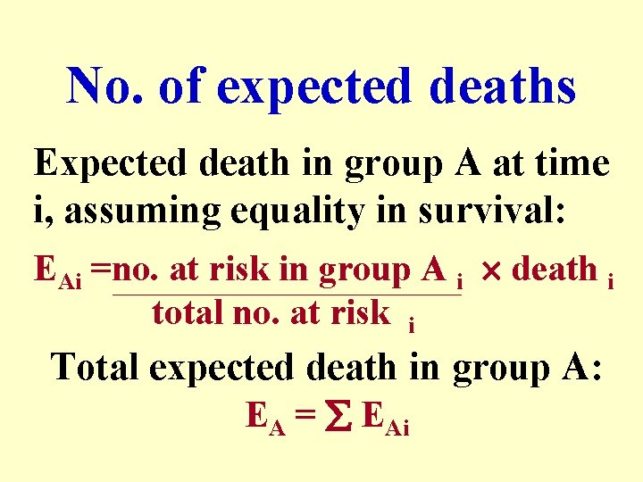 No. of expected deaths Expected death in group A at time i, assuming equality