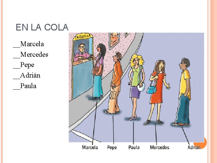 EN LA COLA __Marcela __Mercedes __Pepe __Adrián __Paula 