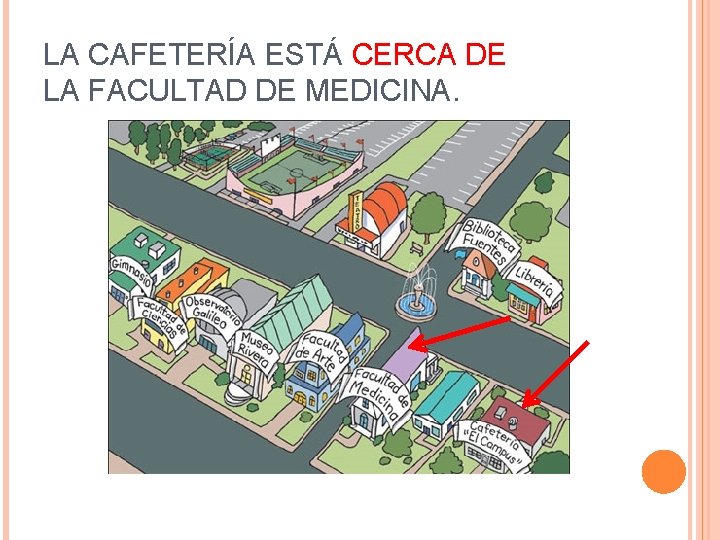 LA CAFETERÍA ESTÁ CERCA DE LA FACULTAD DE MEDICINA. 