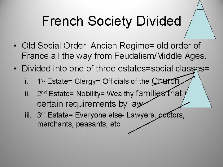 French Society Divided • Old Social Order: Ancien Regime= old order of France all