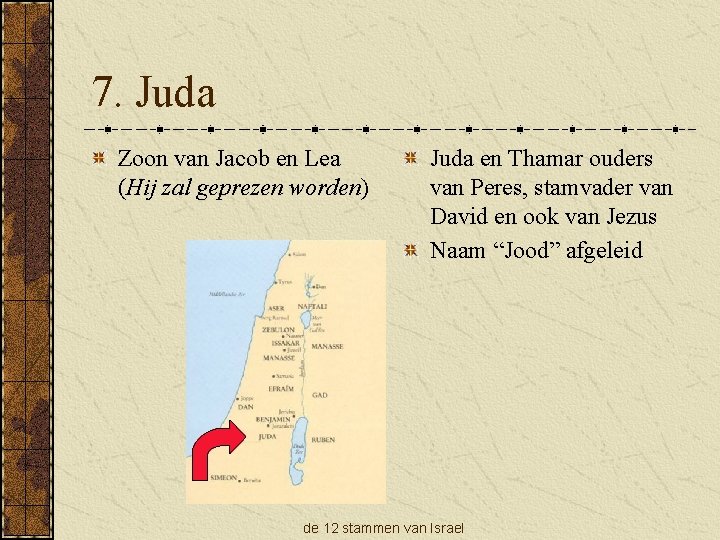 7. Juda Zoon van Jacob en Lea (Hij zal geprezen worden) Juda en Thamar