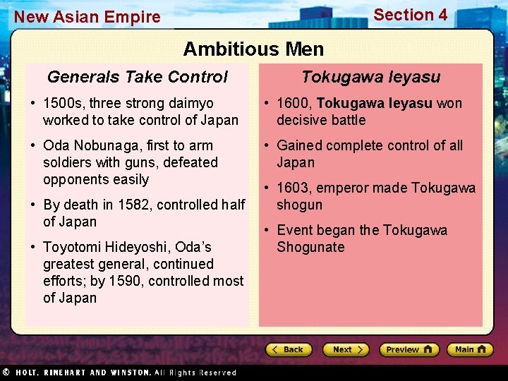 Section 4 New Asian Empire Ambitious Men Generals Take Control Tokugawa Ieyasu • 1500