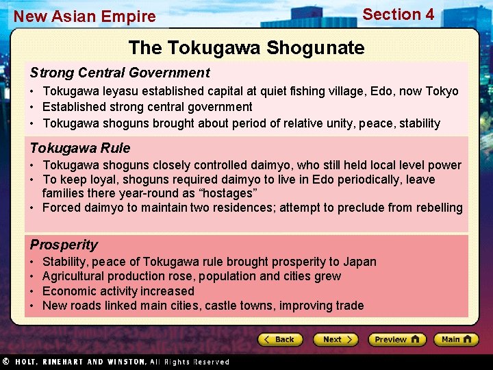 New Asian Empire Section 4 The Tokugawa Shogunate Strong Central Government • Tokugawa leyasu