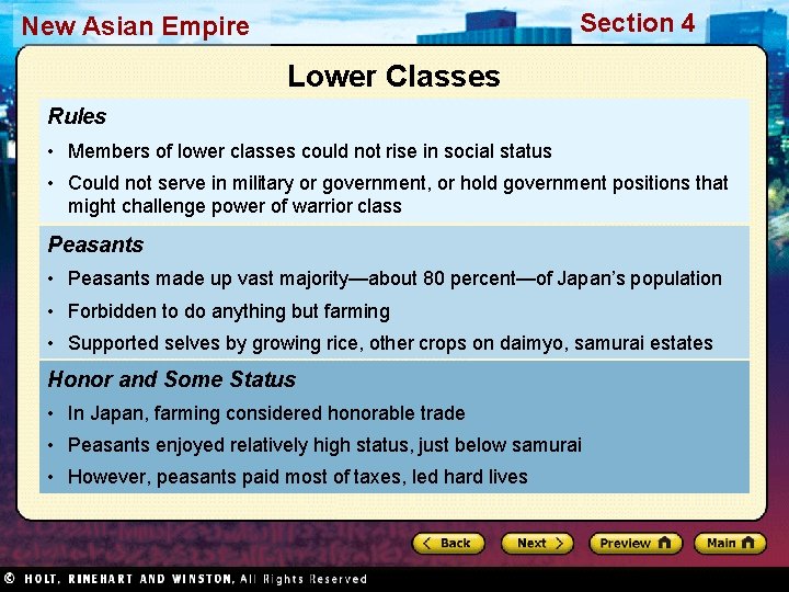 Section 4 New Asian Empire Lower Classes Rules • Members of lower classes could