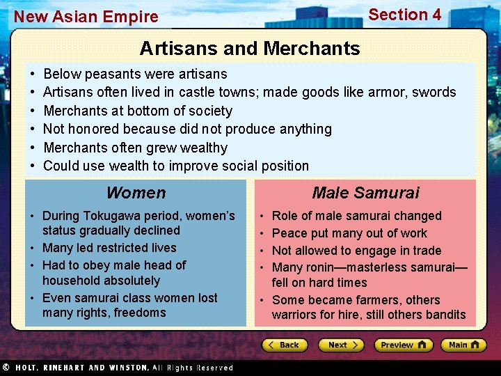 Section 4 New Asian Empire Artisans and Merchants • • • Below peasants were