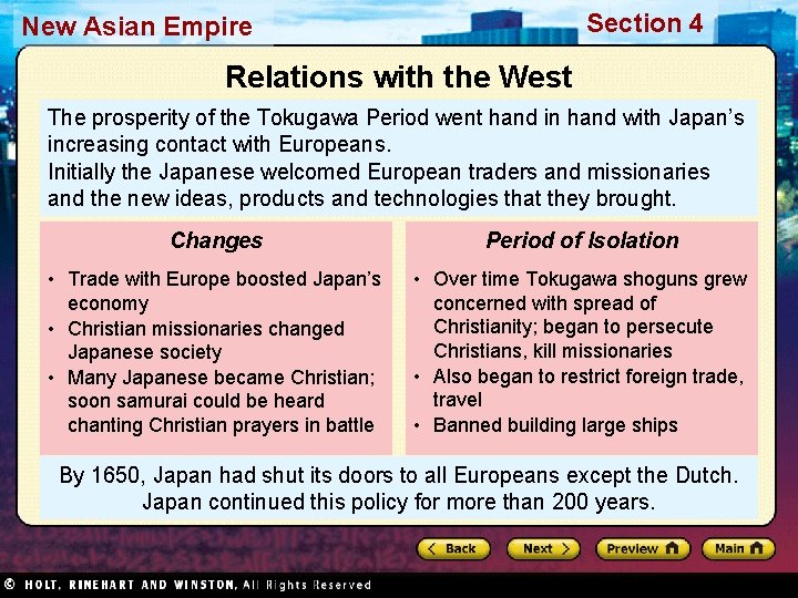 Section 4 New Asian Empire Relations with the West The prosperity of the Tokugawa