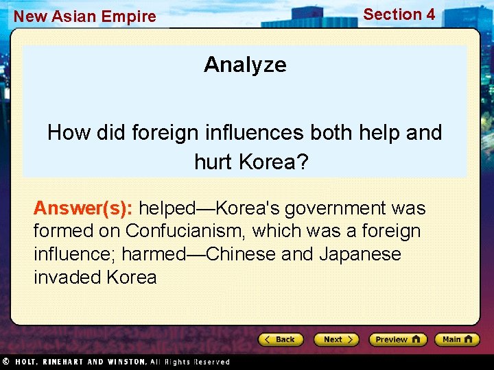 Section 4 New Asian Empire Analyze How did foreign influences both help and hurt