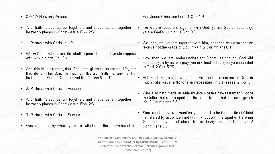 • XXV. A Heavenly Association: Son Jesus Christ our Lord. 1 Cor. 1: • XXV. A Heavenly Association: Son Jesus Christ our Lord. 1 Cor. 1: