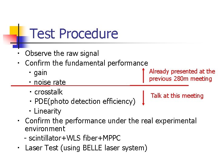 Test Procedure ・　Observe the raw signal ・　Confirm the fundamental performance Already presented at the