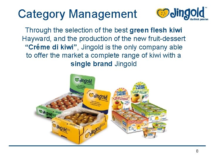 Category Management Through the selection of the best green flesh kiwi Hayward, and the