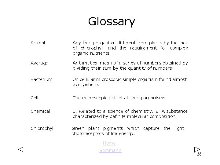 Glossary Animal Any living organism different from plants by the lack of chlorophyll and Glossary Animal Any living organism different from plants by the lack of chlorophyll and