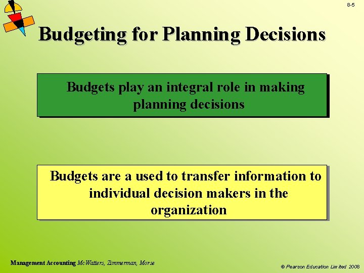 8 -5 Budgeting for Planning Decisions Budgets play an integral role in making planning