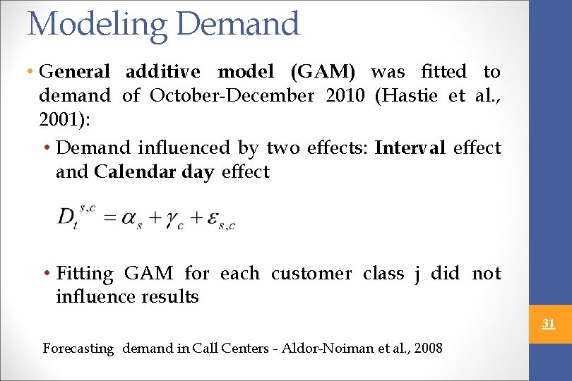 Modeling Demand • General additive model (GAM) was fitted to demand of October-December 2010