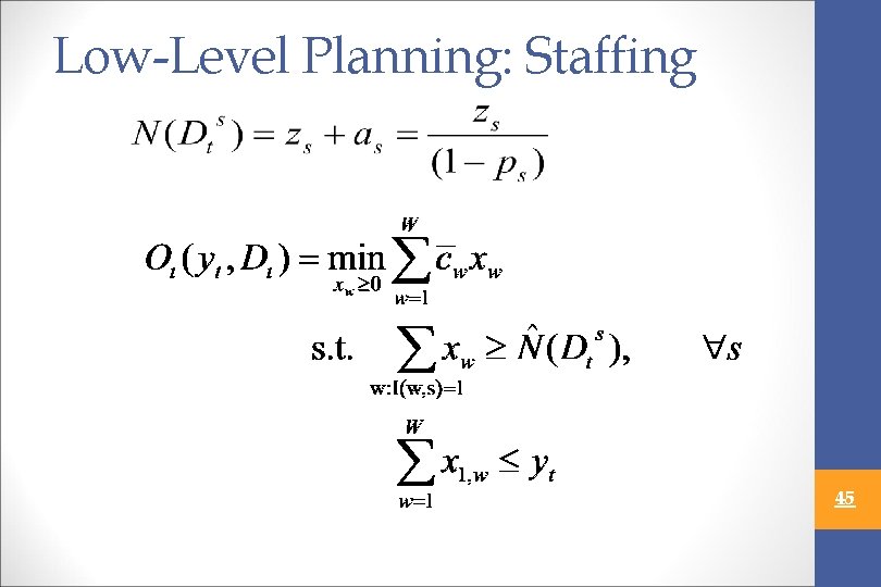Low-Level Planning: Staffing 45 