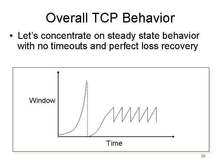 Overall TCP Behavior • Let’s concentrate on steady state behavior with no timeouts and Overall TCP Behavior • Let’s concentrate on steady state behavior with no timeouts and