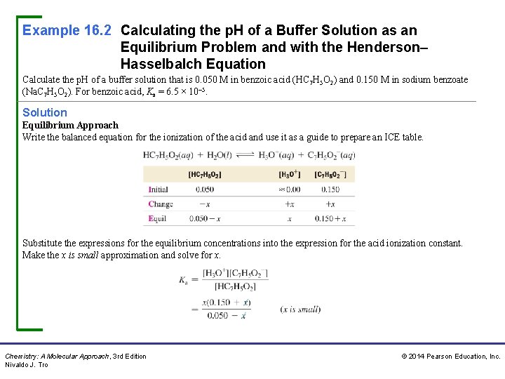 Example 16. 2 Calculating the p. H of a Buffer Solution as an Equilibrium Example 16. 2 Calculating the p. H of a Buffer Solution as an Equilibrium