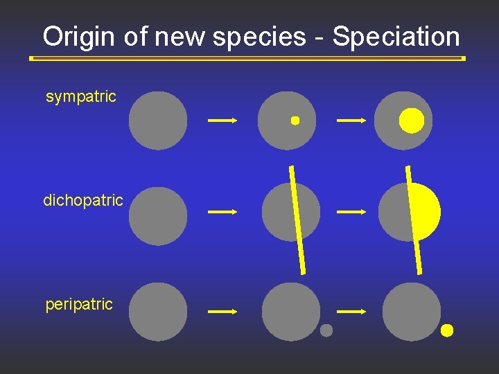 Origin of new species - Speciation sympatric dichopatric peripatric 