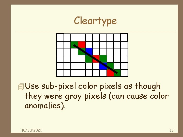 Cleartype 4 Use sub-pixel color pixels as though they were gray pixels (can cause