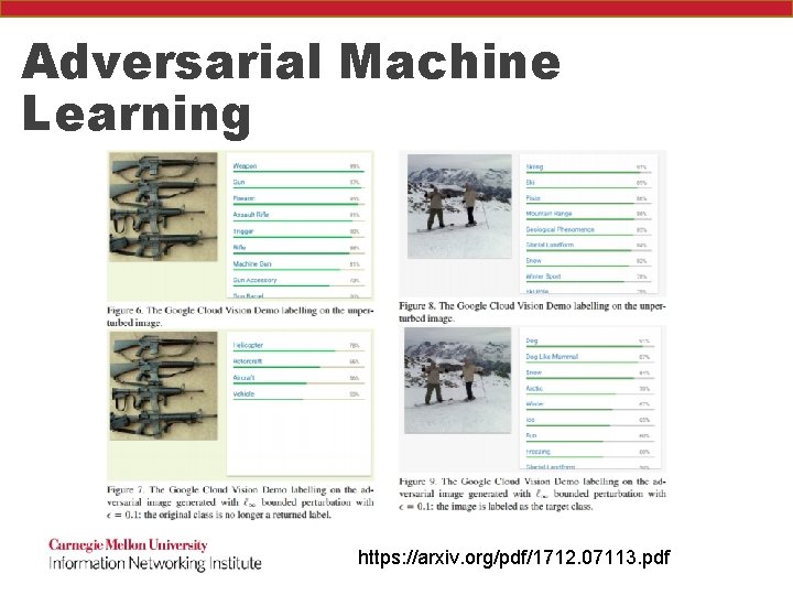 Adversarial Machine Learning https: //arxiv. org/pdf/1712. 07113. pdf 