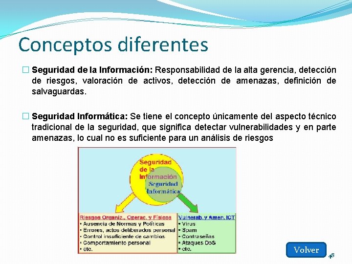 Conceptos diferentes � Seguridad de la Información: Responsabilidad de la alta gerencia, detección de