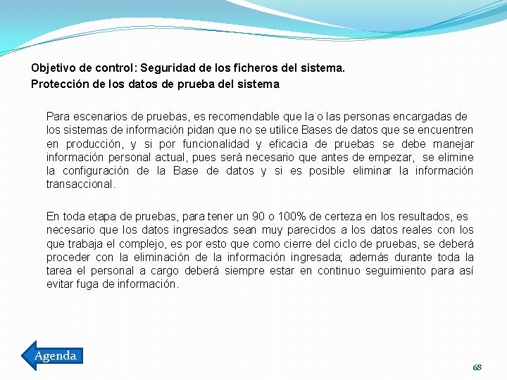 Objetivo de control: Seguridad de los ficheros del sistema. Protección de los datos de