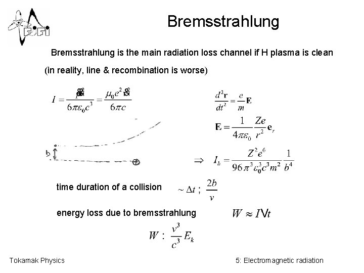 Bremsstrahlung is the main radiation loss channel if H plasma is clean (in reality,