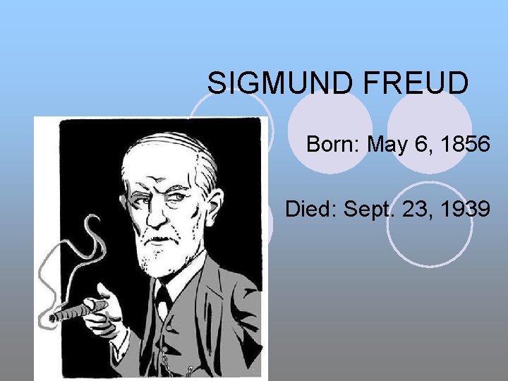 SIGMUND FREUD Born: May 6, 1856 Died: Sept. 23, 1939 