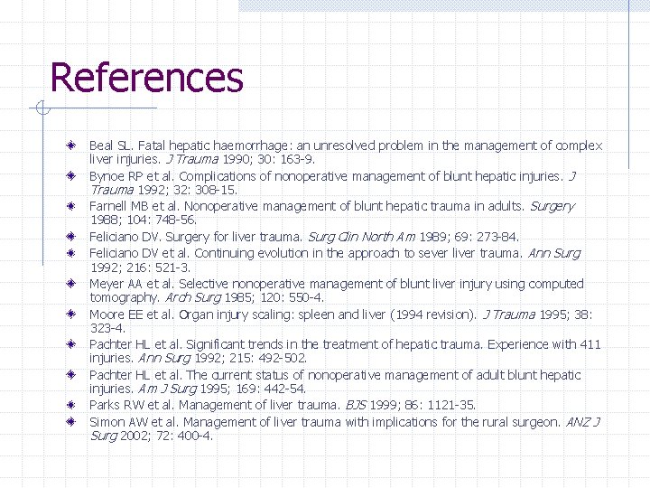 References Beal SL. Fatal hepatic haemorrhage: an unresolved problem in the management of complex