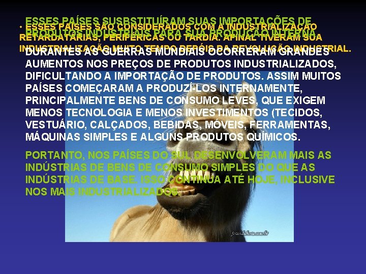 ESSES PAÍSES SUSBSTITUÍRAM SUAS IMPORTAÇÕES DE • ESSES PAÍSES SÃO CONSIDERADOS COM A INDUSTRIALIZAÇÃO ESSES PAÍSES SUSBSTITUÍRAM SUAS IMPORTAÇÕES DE • ESSES PAÍSES SÃO CONSIDERADOS COM A INDUSTRIALIZAÇÃO