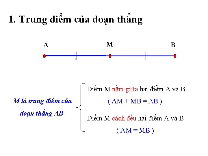 1. Trung điểm của đoạn thẳng A M B Điểm M nằm giữa hai