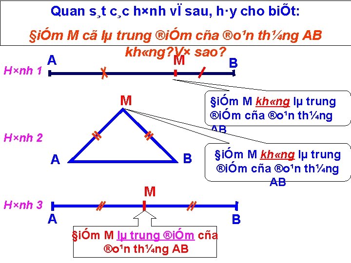 Quan s¸t c¸c h×nh vÏ sau, h·y cho biÕt: §iÓm M cã lµ trung