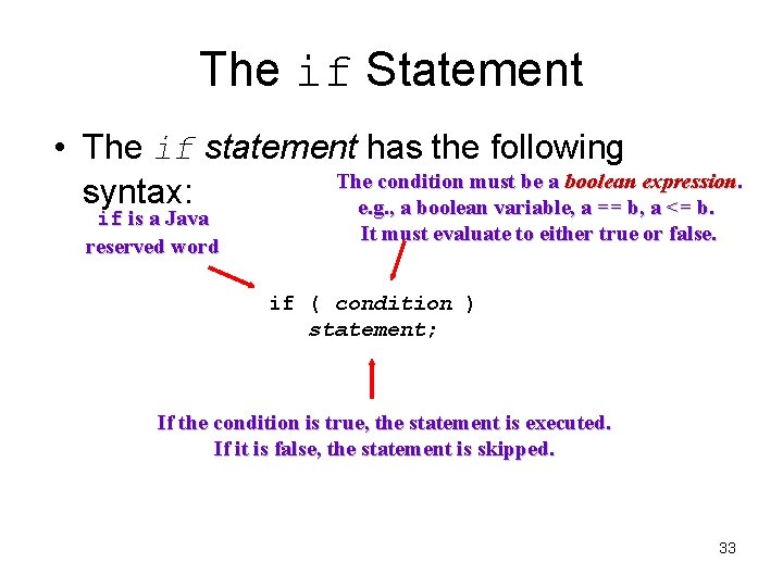 The if Statement • The if statement has the following The condition must be